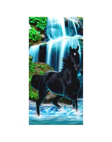 DRAP DE PLAGE CHEVAL NOIR CASCADE 75x150cm